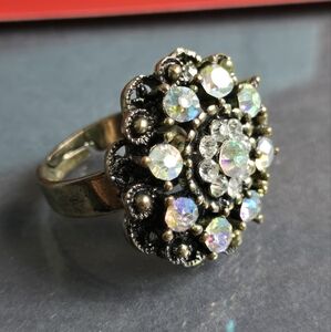 Aurora Borealis rhinestones rings size 8 adjustable